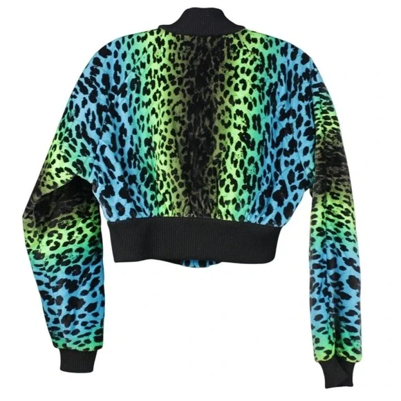 Versace‎ for H&M Leopard Tropical Baroque Cropped Bomber Jacket Blue Green US 6 - Picture 2 of 10